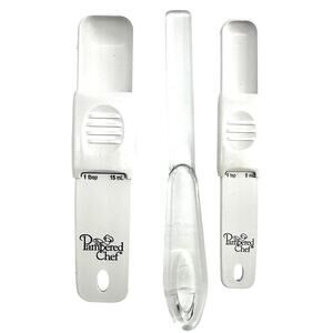 Pampered Chef Adjustable Measuring Spoon Set w Leveler Baking Kitchen Tool